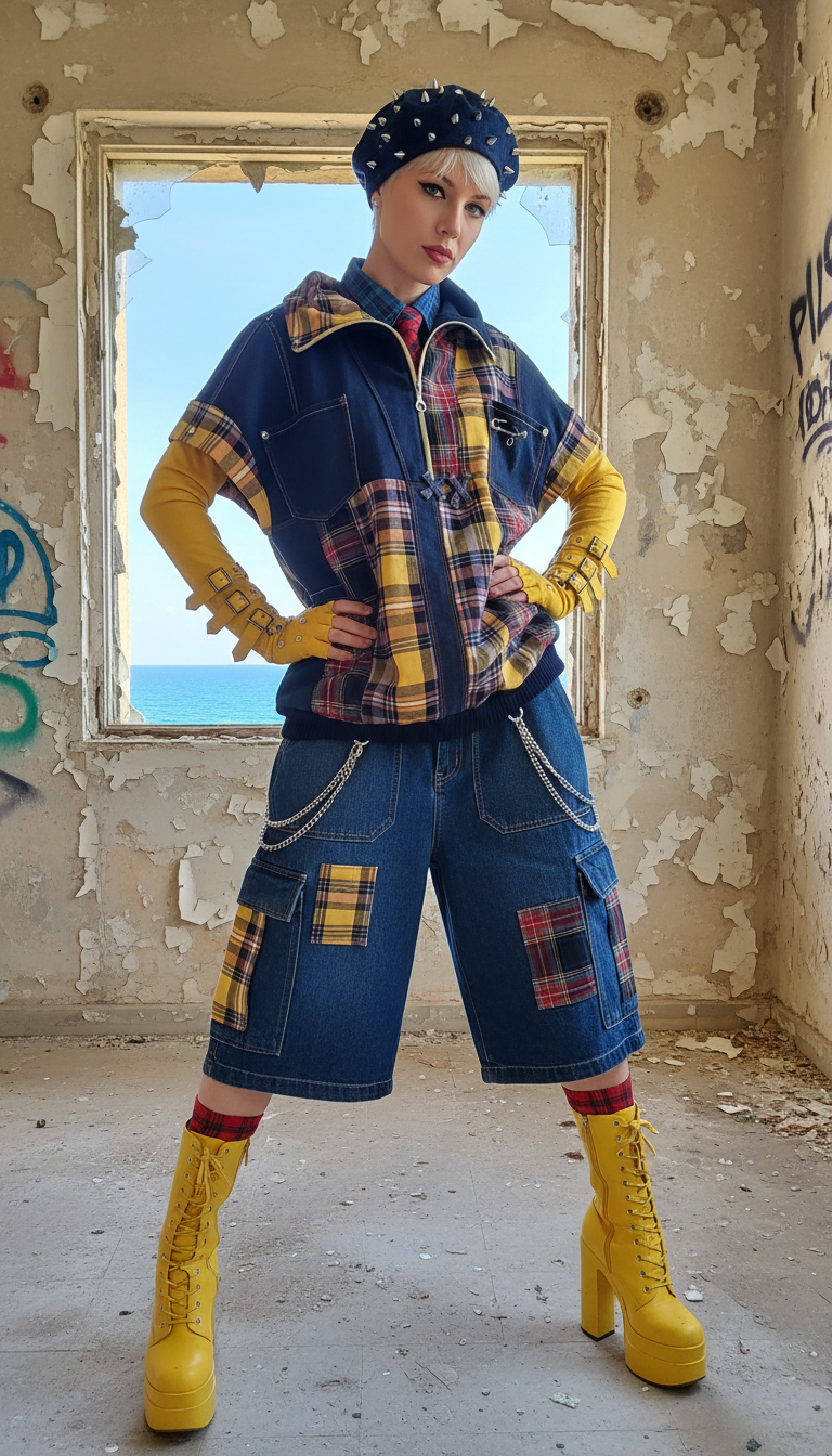 Felpa Unisex Smanicata in Patchwork di Denim Riciclato