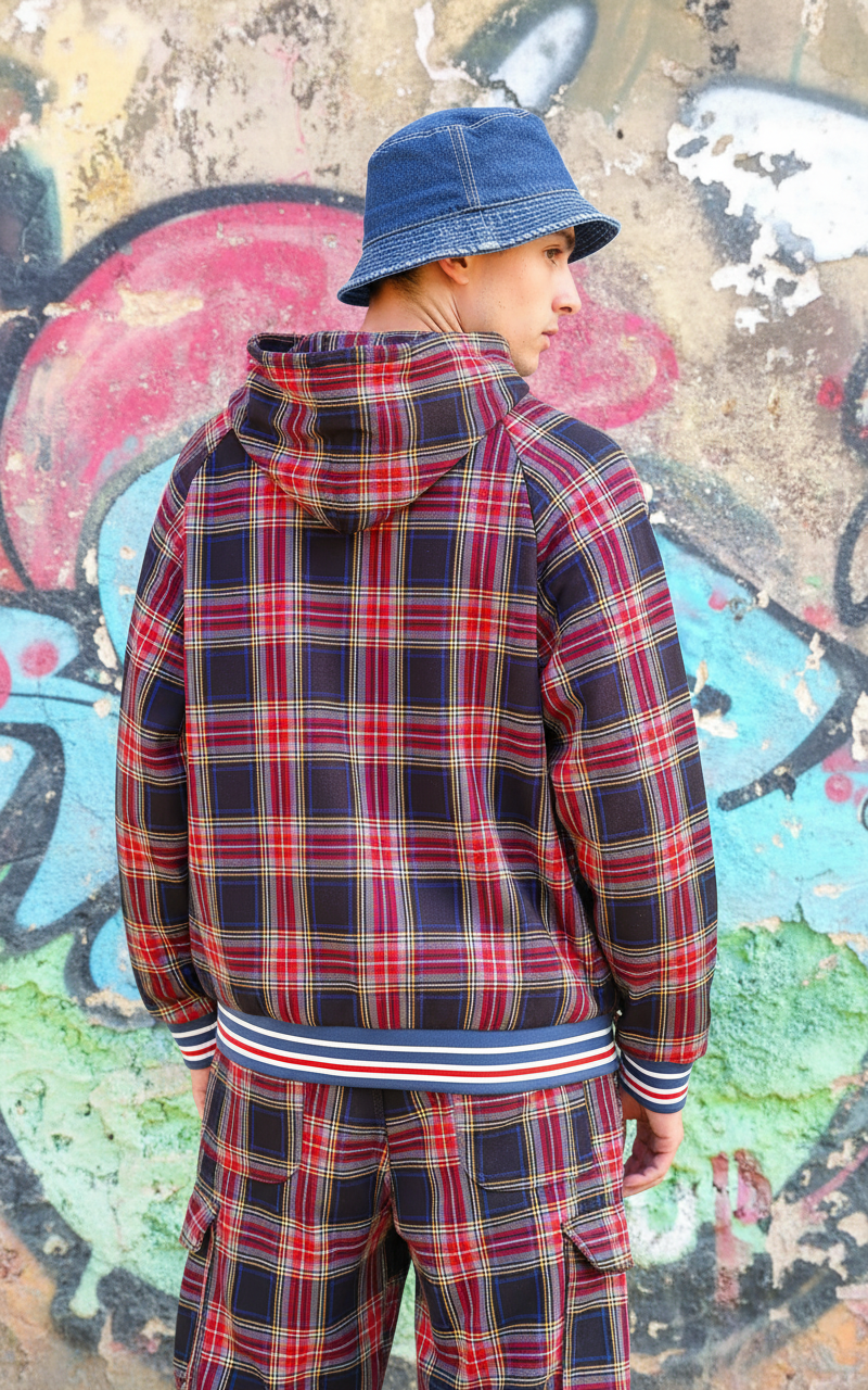 Felpa Unisex in Denim Riciclato e Tartan