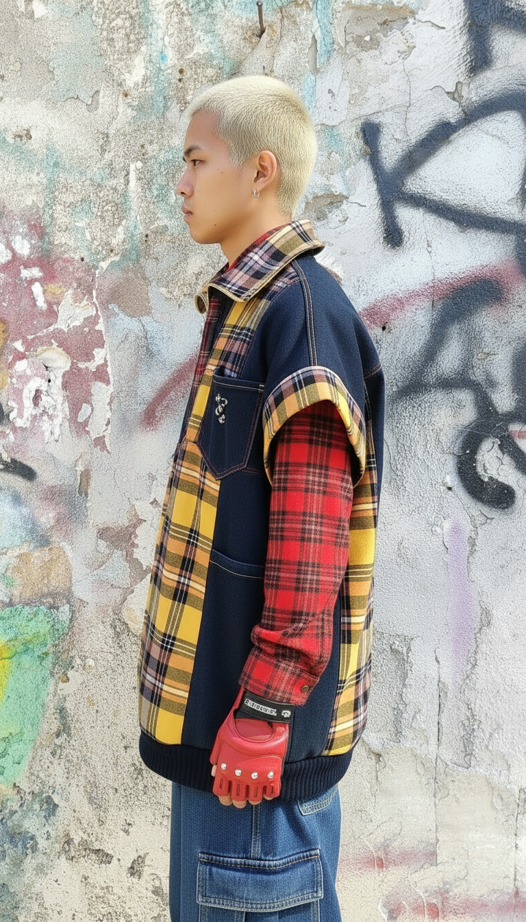 Felpa Unisex Smanicata in Patchwork di Denim Riciclato