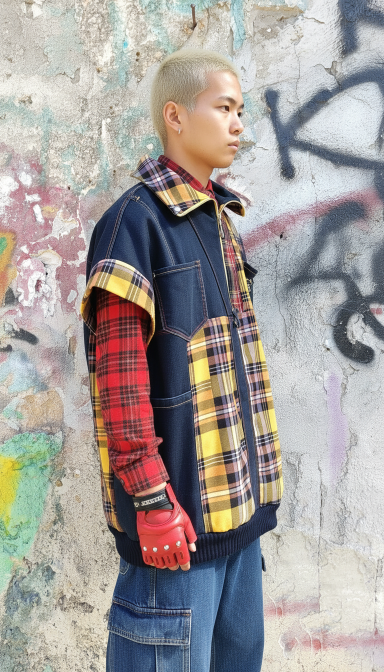 Felpa Unisex Smanicata in Patchwork di Denim Riciclato