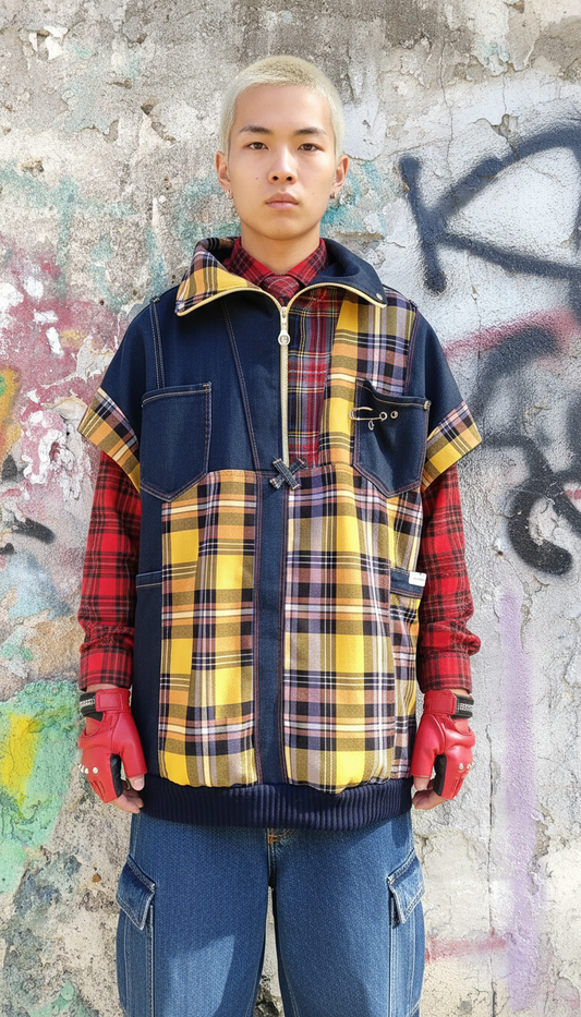 Felpa Unisex Smanicata in Patchwork di Denim Riciclato