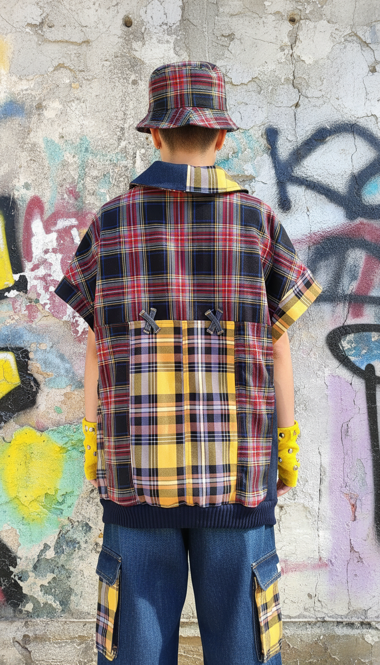 Felpa Unisex Smanicata in Patchwork di Denim Riciclato