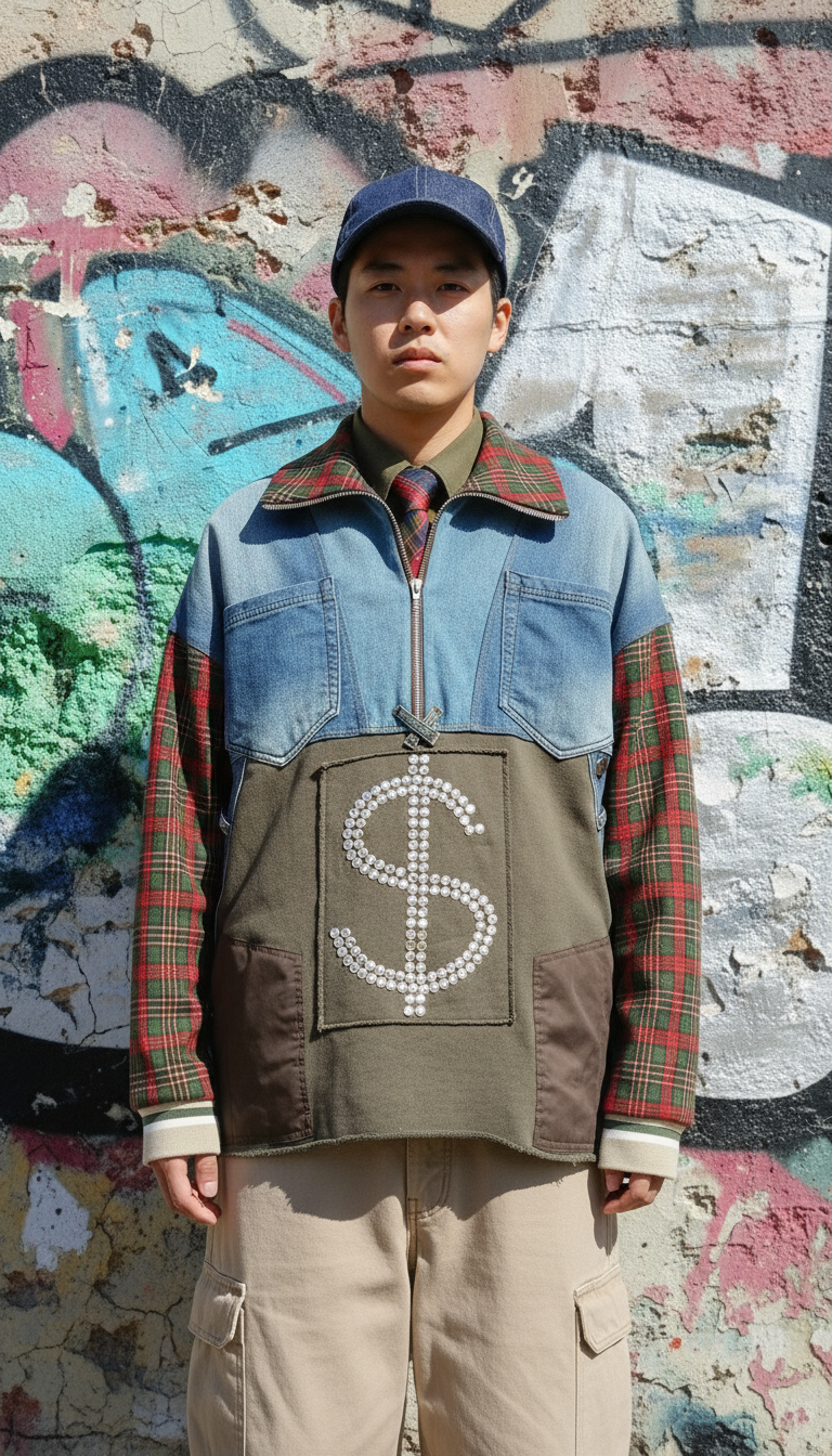 Felpa Unisex in Tartan e Denim Riciclato