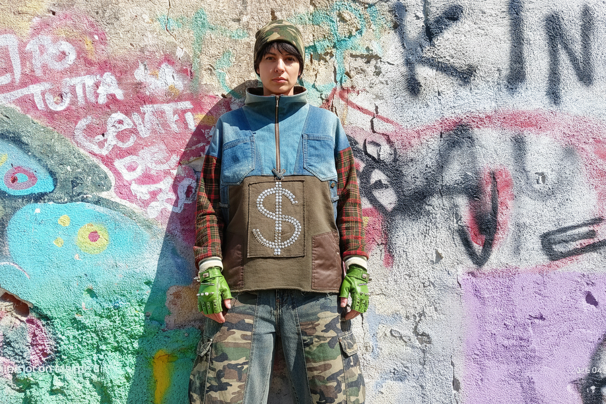 Felpa Unisex in Tartan e Denim Riciclato