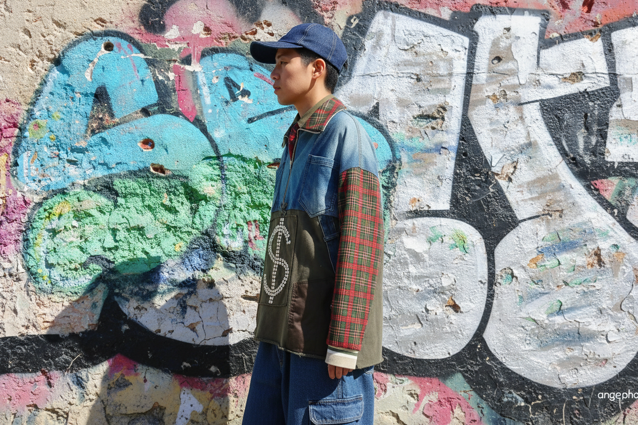 Felpa Unisex in Tartan e Denim Riciclato