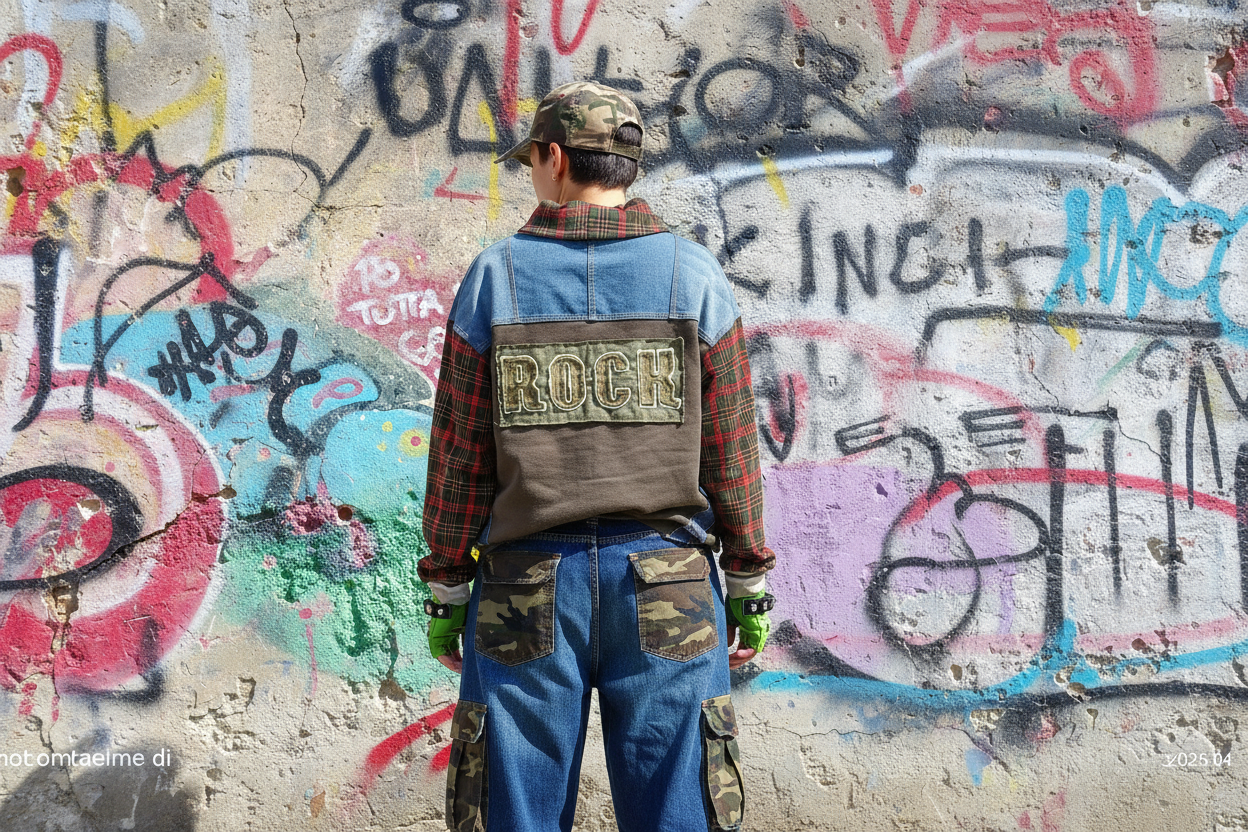 Felpa Unisex in Tartan e Denim Riciclato