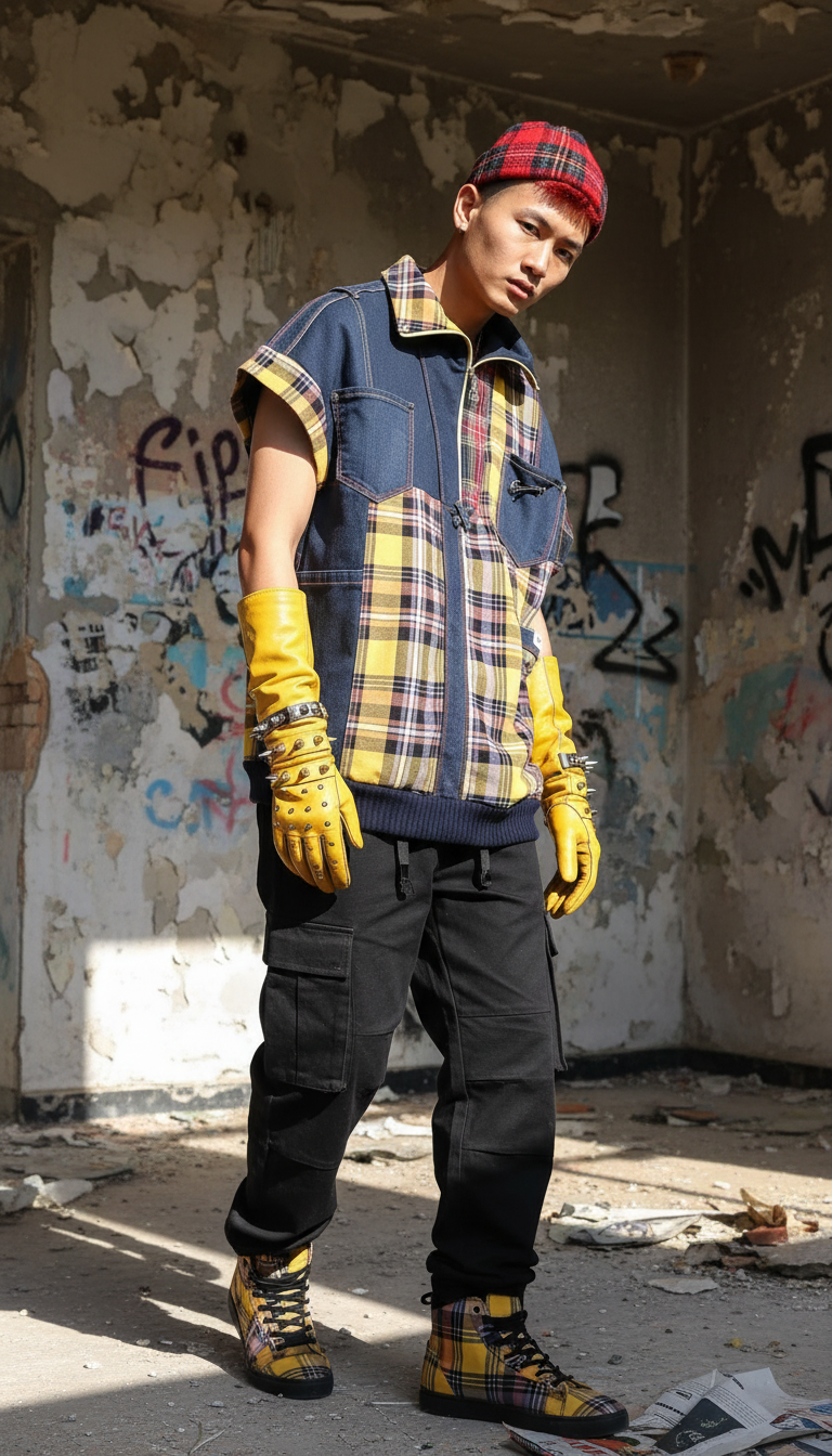 Felpa Unisex Smanicata in Patchwork di Denim Riciclato