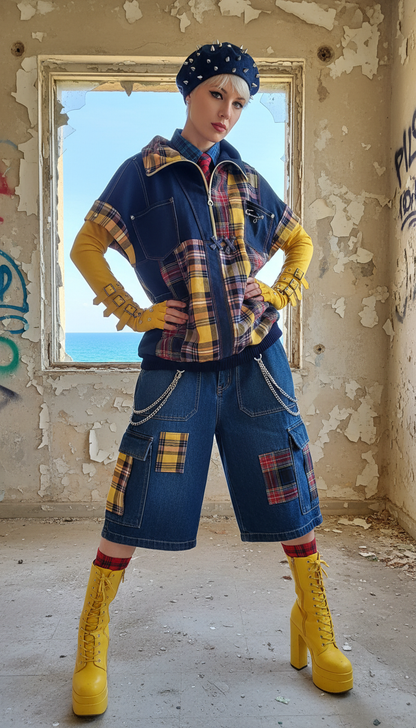Felpa Unisex Smanicata in Patchwork di Denim Riciclato