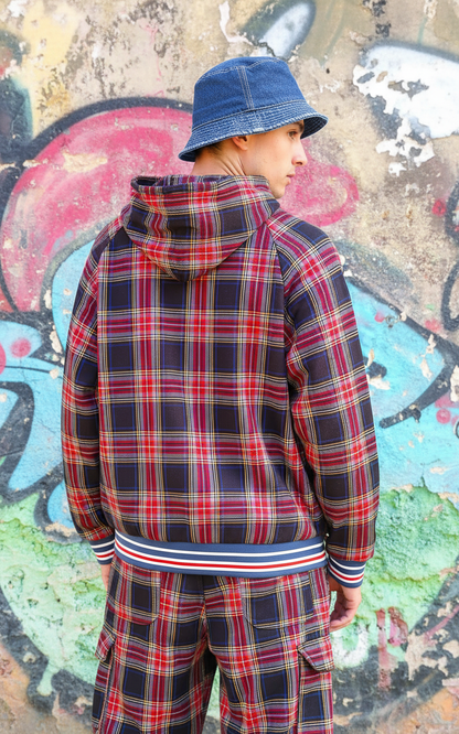Felpa Unisex in Denim Riciclato e Tartan