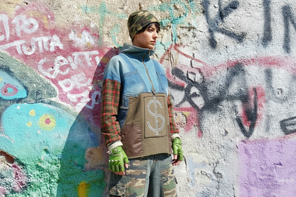 Felpa Unisex in Tartan e Denim Riciclato